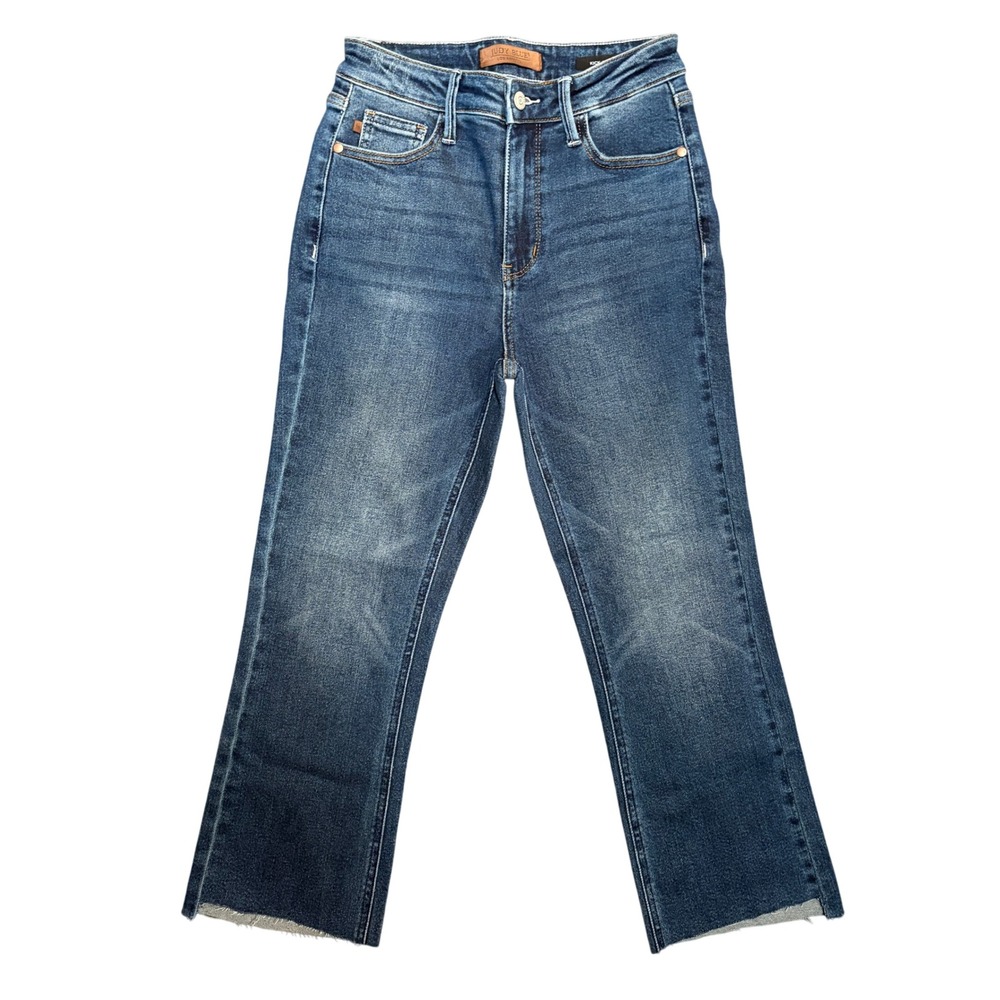 Judy Blue Womens High Rise Kick Flare Jeans Raw Hem JB88982 DK Size 3 26